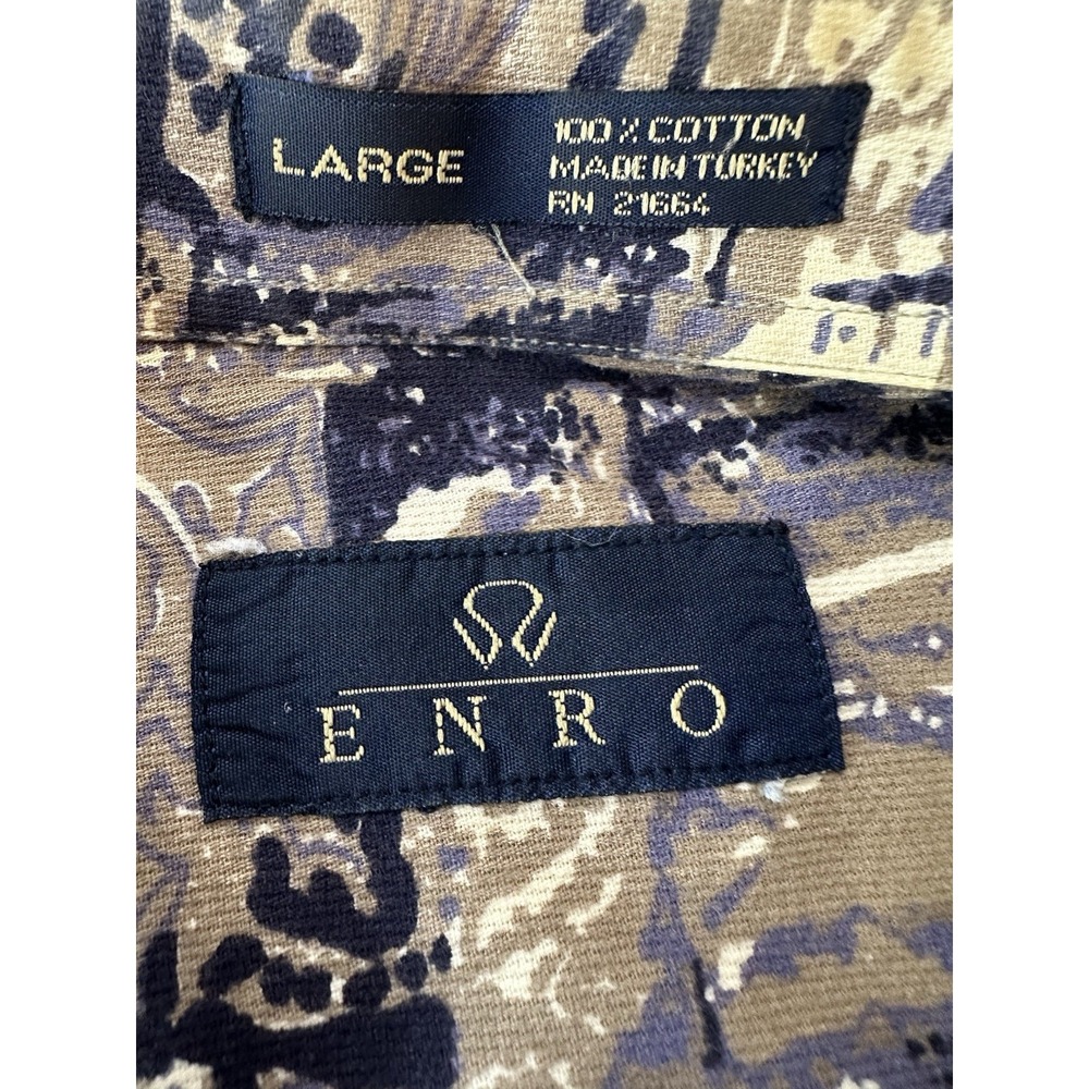 Enro Dress‎ Shirt Mens Large 100% Cotton Lo G Sleeve Pocket Career Rare Print - Picture 3 of 7